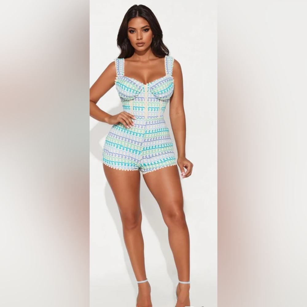 Checked Out Crochet romper from Fashion Nova
